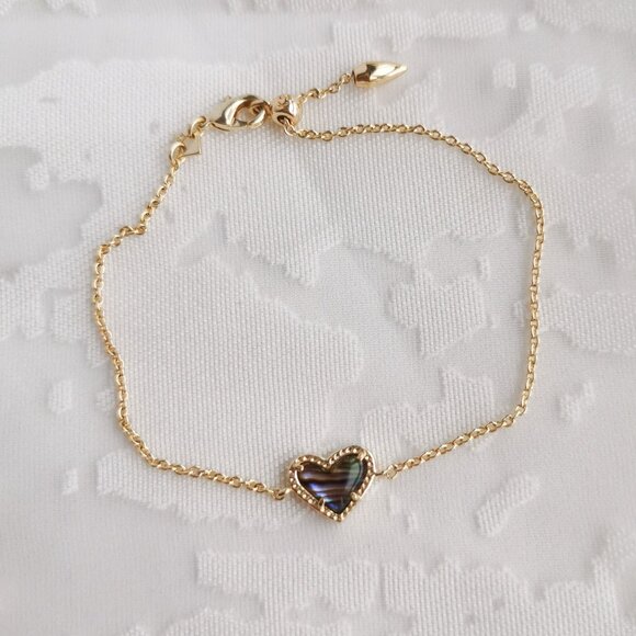 Kendra Scott Ari Heart Gold Chain Bracelet Abalone Shell - Picture 2 of 3